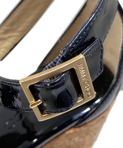 JIMMY CHOO（ジミーチュウ）JIMMY CHOO (ジミーチュウ) コルクウェッジソールサンダル ブラック サイズ:37の古着・服飾アイテム