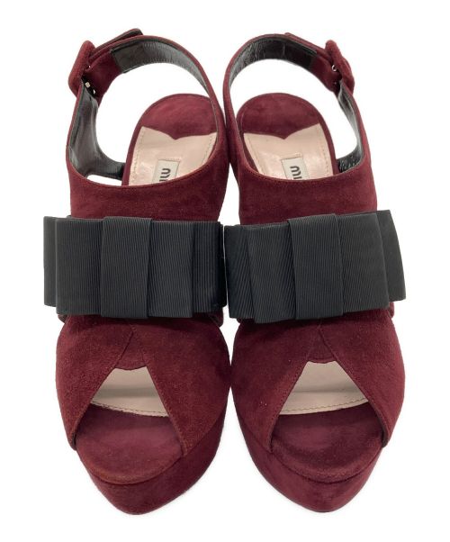 MIU MIU（ミュウミュウ）MIU MIU (ミュウミュウ) ヒールリボンサンダル ボルドー サイズ:36 1/2の古着・服飾アイテム