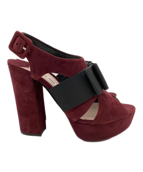 MIU MIU（ミュウミュウ）MIU MIU (ミュウミュウ) ヒールリボンサンダル ボルドー サイズ:36 1/2の古着・服飾アイテム