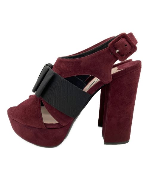 MIU MIU（ミュウミュウ）MIU MIU (ミュウミュウ) ヒールリボンサンダル ボルドー サイズ:36 1/2の古着・服飾アイテム