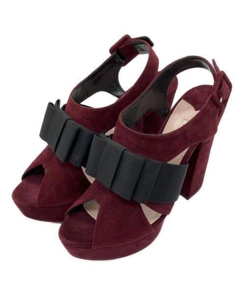 MIU MIU（ミュウミュウ）MIU MIU (ミュウミュウ) ヒールリボンサンダル ボルドー サイズ:36 1/2の古着・服飾アイテム