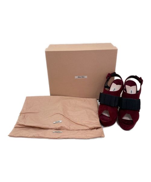 MIU MIU（ミュウミュウ）MIU MIU (ミュウミュウ) ヒールリボンサンダル ボルドー サイズ:36 1/2の古着・服飾アイテム