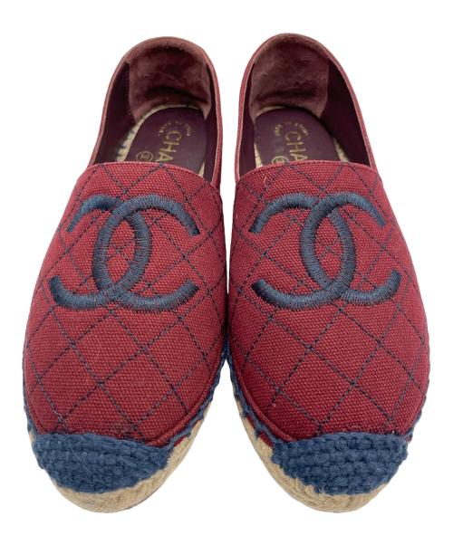 CHANEL（シャネル）CHANEL (シャネル) ココマーク エスパドリーユ ボルドー×ネイビー サイズ:35の古着・服飾アイテム