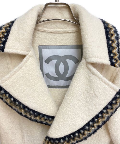CHANEL（シャネル）CHANEL (シャネル) ウールロングコート ホワイト×ブラック サイズ:38の古着・服飾アイテム