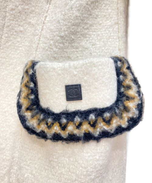 CHANEL（シャネル）CHANEL (シャネル) ウールロングコート ホワイト×ブラック サイズ:38の古着・服飾アイテム