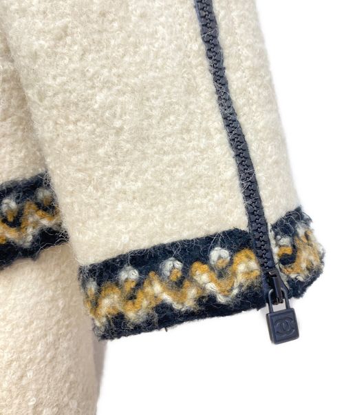 CHANEL（シャネル）CHANEL (シャネル) ウールロングコート ホワイト×ブラック サイズ:38の古着・服飾アイテム