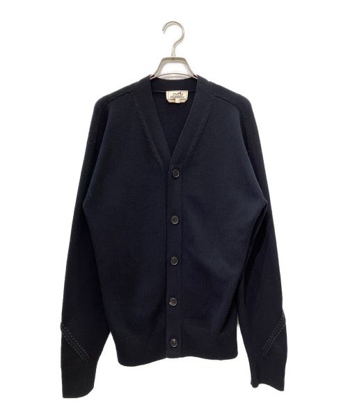 HERMES（エルメス）HERMES (エルメス) レザーパイピングウールカーディガン ネイビー サイズ:Lの古着・服飾アイテム