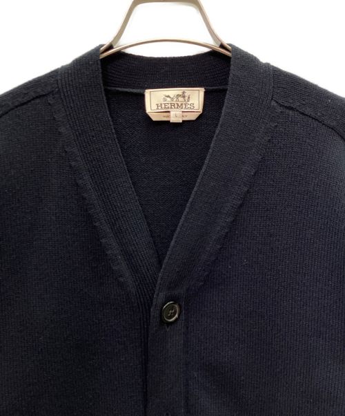 HERMES（エルメス）HERMES (エルメス) レザーパイピングウールカーディガン ネイビー サイズ:Lの古着・服飾アイテム