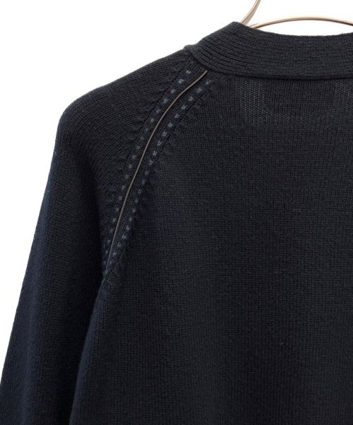 HERMES（エルメス）HERMES (エルメス) レザーパイピングウールカーディガン ネイビー サイズ:Lの古着・服飾アイテム