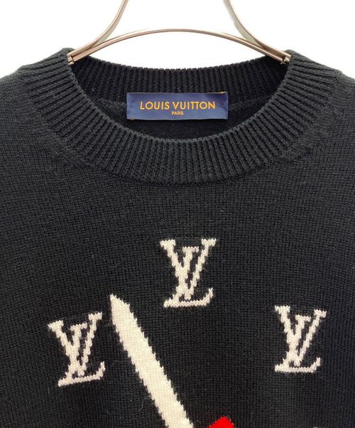 LOUIS VUITTON（ルイ ヴィトン）LOUIS VUITTON (ルイ ヴィトン) クロックモチーフニットクルーネックニット ブラック サイズ:Mの古着・服飾アイテム