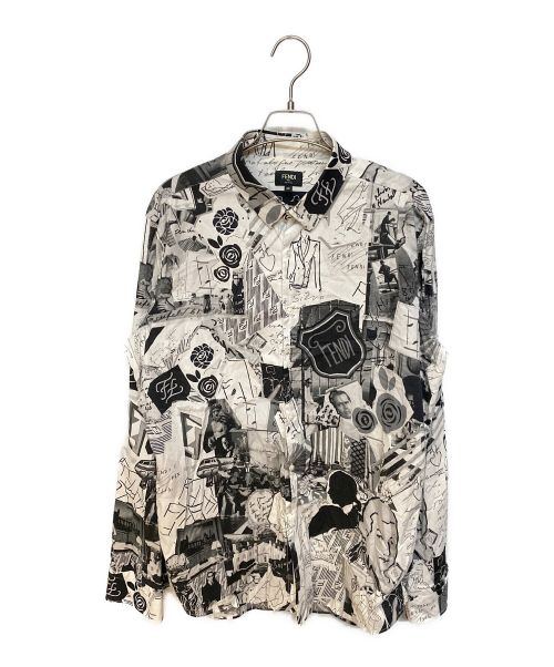 FENDI（フェンディ）FENDI (フェンディ) 総柄シャツ ホワイト×ブラック サイズ:43の古着・服飾アイテム