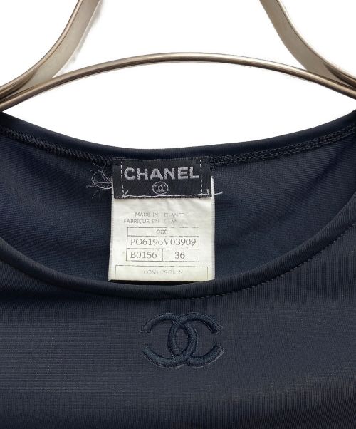 CHANEL（シャネル）CHANEL (シャネル) ココマーク刺繍カットソー ブラック×ホワイト サイズ:36の古着・服飾アイテム