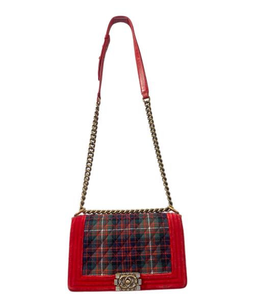 CHANEL（シャネル）CHANEL (シャネル) BOY CHANEL（ボーイシャネル）ショルダーバッグ25 レッド×グリーンの古着・服飾アイテム