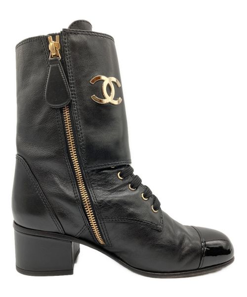 CHANEL（シャネル）CHANEL (シャネル) 編上げブーツ ブラック サイズ:36 1/2の古着・服飾アイテム