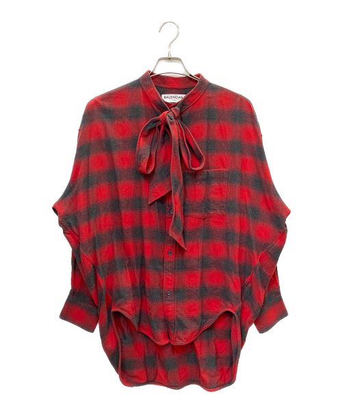 BALENCIAGA（バレンシアガ）BALENCIAGA (バレンシアガ) バックロゴボウタイネルシャツ レッド サイズ:34の古着・服飾アイテム