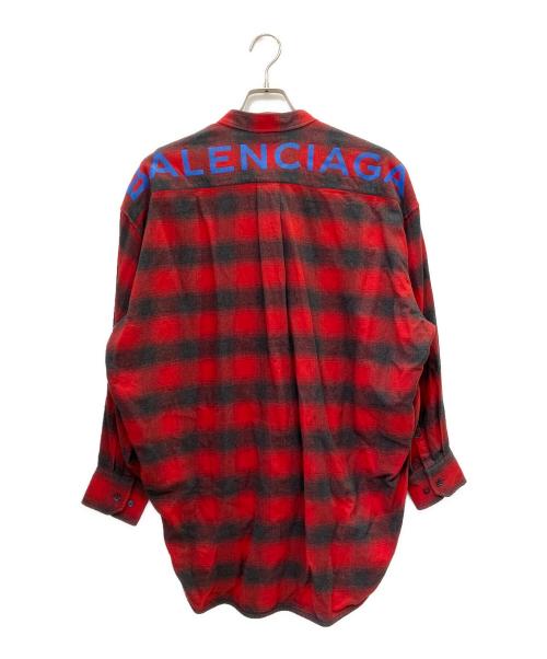 BALENCIAGA（バレンシアガ）BALENCIAGA (バレンシアガ) バックロゴボウタイネルシャツ レッド サイズ:34の古着・服飾アイテム