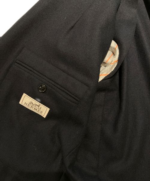 HERMES（エルメス）HERMES (エルメス) レザーパイピングウールジャケット ブラック×ネイビー サイズ:50の古着・服飾アイテム