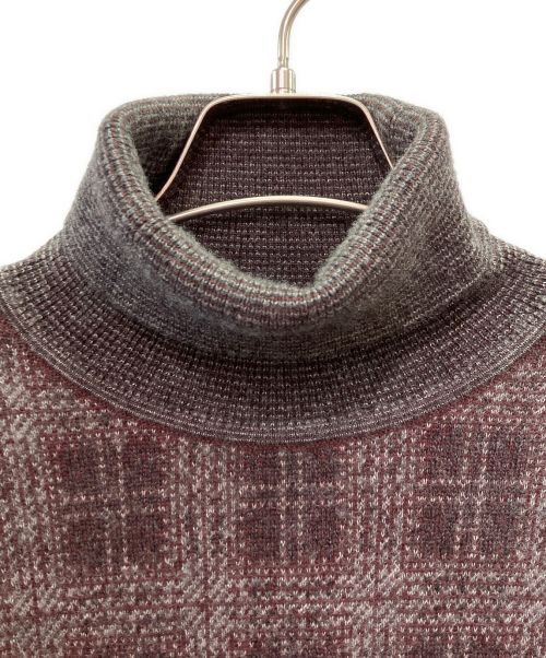 LORO PIANA（ロロピアーナ）LORO PIANA (ロロピアーナ) カシミヤ×シルク チェック柄 タートルネック ニット プルオーバー ボルドー サイズ:50の古着・服飾アイテム