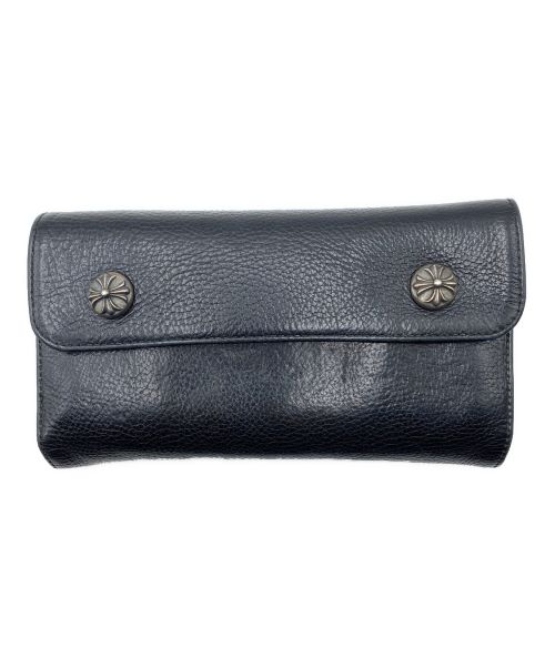 CHROME HEARTS（クロムハーツ）CHROME HEARTS (クロムハーツ) ウェーブ ウォレット クロス ボタン ブラック ヘビーレザー ブラック サイズ:-の古着・服飾アイテム