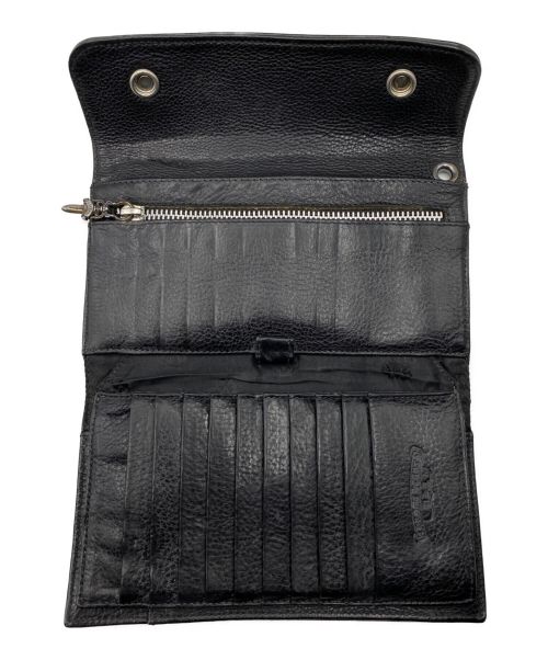 CHROME HEARTS（クロムハーツ）CHROME HEARTS (クロムハーツ) ウェーブ ウォレット クロス ボタン ブラック ヘビーレザー ブラック サイズ:-の古着・服飾アイテム