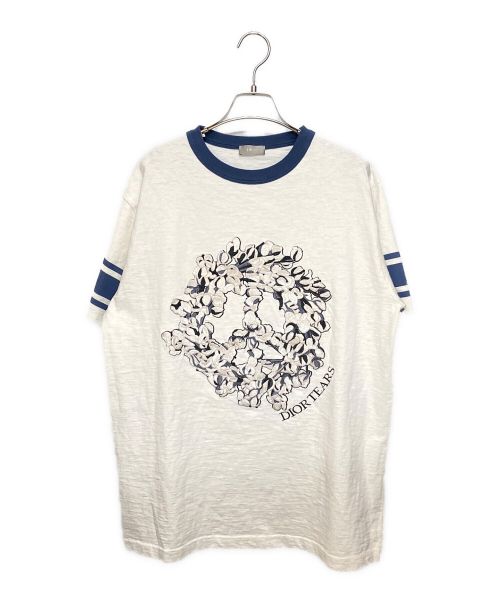 Christian Dior（クリスチャン ディオール）Christian Dior (クリスチャン ディオール) Denim Tears (デニムティアーズ) フラワー刺繍半袖カットソー ホワイト×ネイビー サイズ:Mの古着・服飾アイテム