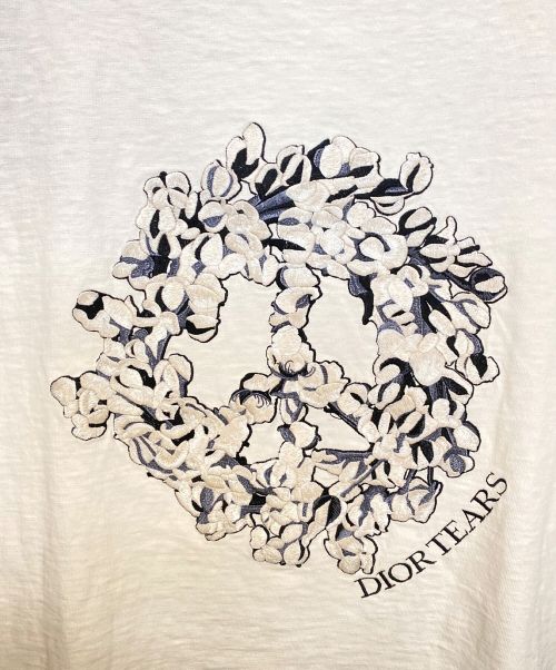 Christian Dior（クリスチャン ディオール）Christian Dior (クリスチャン ディオール) Denim Tears (デニムティアーズ) フラワー刺繍半袖カットソー ホワイト×ネイビー サイズ:Mの古着・服飾アイテム