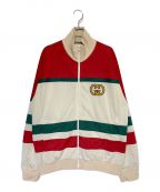 GUCCIグッチ）の古着「GG Logo-Motif Bomber Jacket」｜ベージュ×レッド