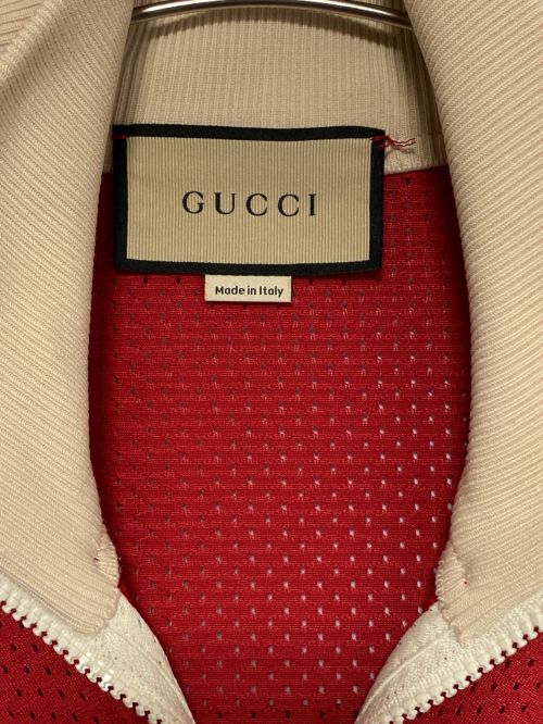GUCCI（グッチ）GUCCI (グッチ) GG Logo-Motif Bomber Jacket ベージュ×レッド サイズ:Mの古着・服飾アイテム