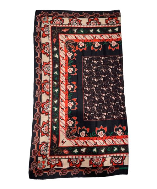 HERMES（エルメス）HERMES (エルメス) シルク カシミヤ 大判 ストール ブラック×レッドの古着・服飾アイテム