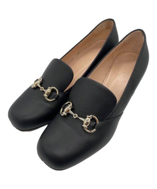 GUCCI（グッチ）GUCCI (グッチ) ホースビット レザー ヒール ローファー ブラック サイズ:35 1/2の古着・服飾アイテム