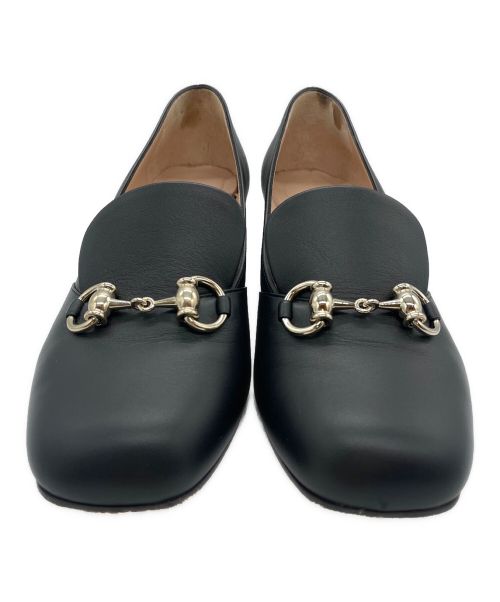 GUCCI（グッチ）GUCCI (グッチ) ホースビット レザー ヒール ローファー ブラック サイズ:35 1/2の古着・服飾アイテム