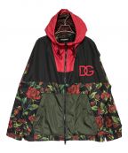 DOLCE & GABBANAドルチェ＆ガッバーナ）の古着「ローズプリント フーデットジャケット」｜レッド×ブラック