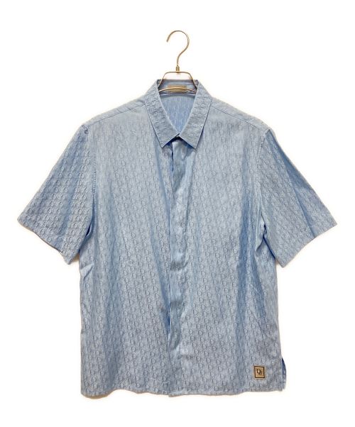 Christian Dior（クリスチャン ディオール）Christian Dior (クリスチャン ディオール) トロッター柄半袖シルクシャツ スカイブルー サイズ:39の古着・服飾アイテム