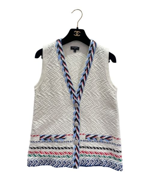 CHANEL（シャネル）CHANEL (シャネル) ラメノースリーブカーディガン ホワイト サイズ:34の古着・服飾アイテム