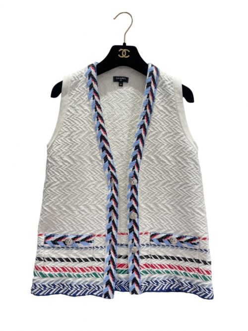 CHANEL（シャネル）CHANEL (シャネル) ラメノースリーブカーディガン ホワイト サイズ:34の古着・服飾アイテム
