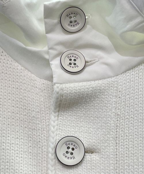 HERNO（ヘルノ）HERNO (ヘルノ) ミドルゲージ ニット 切替 ジップアップフーディ ホワイト サイズ:48の古着・服飾アイテム
