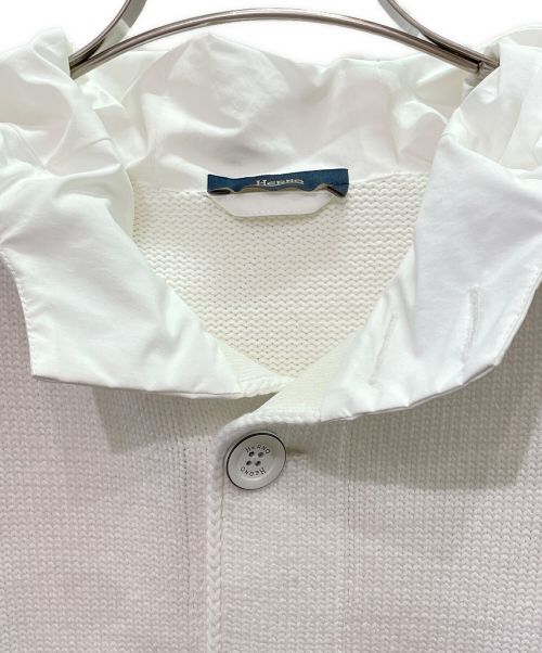 HERNO（ヘルノ）HERNO (ヘルノ) ミドルゲージ ニット 切替 ジップアップフーディ ホワイト サイズ:48の古着・服飾アイテム
