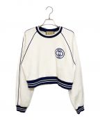 GUCCIグッチ）の古着「Interlocking G logo-embroidered Cropped Sweatshirt」｜ホワイト×ネイビー
