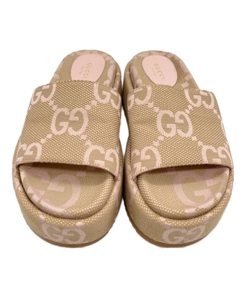 GUCCI（グッチ）GUCCI (グッチ) GGキャンバスサンダル ベージュ×ピンク サイズ:35の古着・服飾アイテム