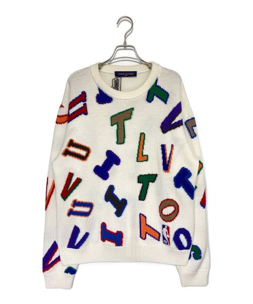 LOUIS VUITTON（ルイ ヴィトン）LOUIS VUITTON (ルイ ヴィトン) NBA (エヌビーエー) コラボレーター マルチ ロゴ クルーネック ニット ホワイト×マルチカラー サイズ:Lの古着・服飾アイテム