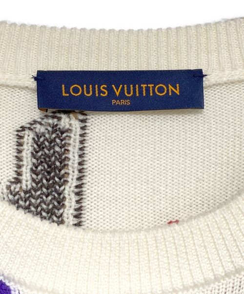 LOUIS VUITTON（ルイ ヴィトン）LOUIS VUITTON (ルイ ヴィトン) NBA (エヌビーエー) コラボレーター マルチ ロゴ クルーネック ニット ホワイト×マルチカラー サイズ:Lの古着・服飾アイテム