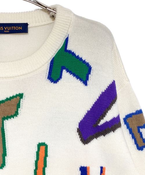 LOUIS VUITTON（ルイ ヴィトン）LOUIS VUITTON (ルイ ヴィトン) NBA (エヌビーエー) コラボレーター マルチ ロゴ クルーネック ニット ホワイト×マルチカラー サイズ:Lの古着・服飾アイテム