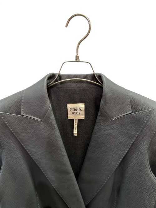 HERMES（エルメス）HERMES (エルメス) ダブルブレストレザーコート グレー サイズ:36の古着・服飾アイテム