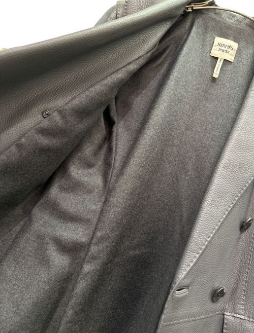 HERMES（エルメス）HERMES (エルメス) ダブルブレストレザーコート グレー サイズ:36の古着・服飾アイテム