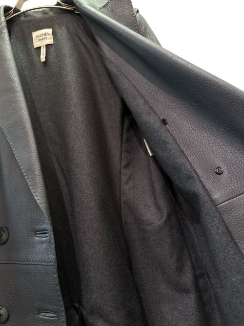 HERMES（エルメス）HERMES (エルメス) ダブルブレストレザーコート グレー サイズ:36の古着・服飾アイテム
