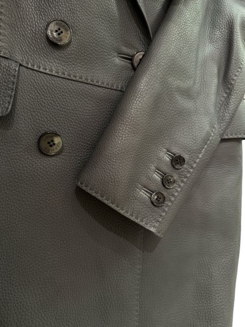 HERMES（エルメス）HERMES (エルメス) ダブルブレストレザーコート グレー サイズ:36の古着・服飾アイテム