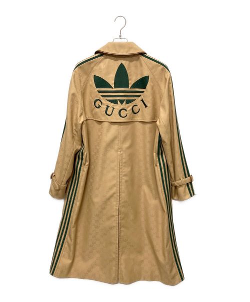 GUCCI（グッチ）GUCCI (グッチ) adidas Originals (アディダスオリジナル) ベルト付き ダブルブレスト コート ベージュ×グリーン サイズ:46の古着・服飾アイテム