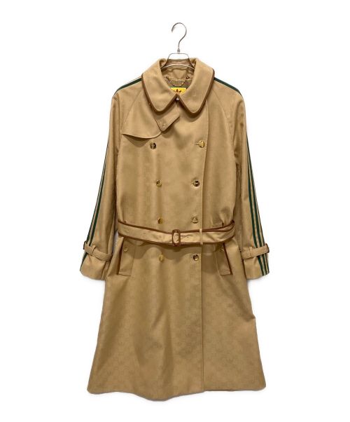 GUCCI（グッチ）GUCCI (グッチ) adidas Originals (アディダスオリジナル) ベルト付き ダブルブレスト コート ベージュ×グリーン サイズ:46の古着・服飾アイテム