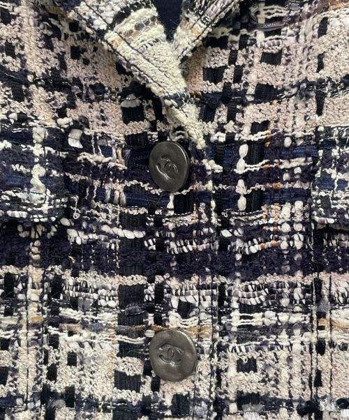 CHANEL（シャネル）CHANEL (シャネル) ツイードジャケット ホワイト×ネイビー サイズ:36の古着・服飾アイテム