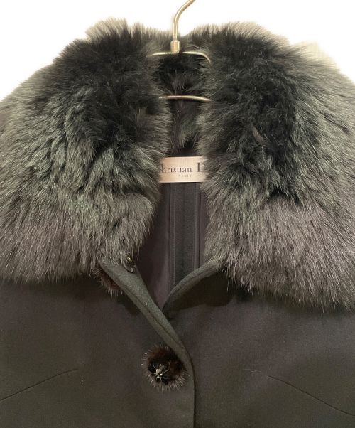 Christian Dior（クリスチャン ディオール）Christian Dior (クリスチャン ディオール) ファー付カシミヤコート ブラック サイズ:38の古着・服飾アイテム